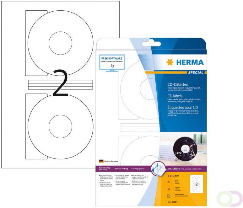 Herma Inkjet-CD-etiketten Maxi A4 Ã 116 mm permanent hechtend